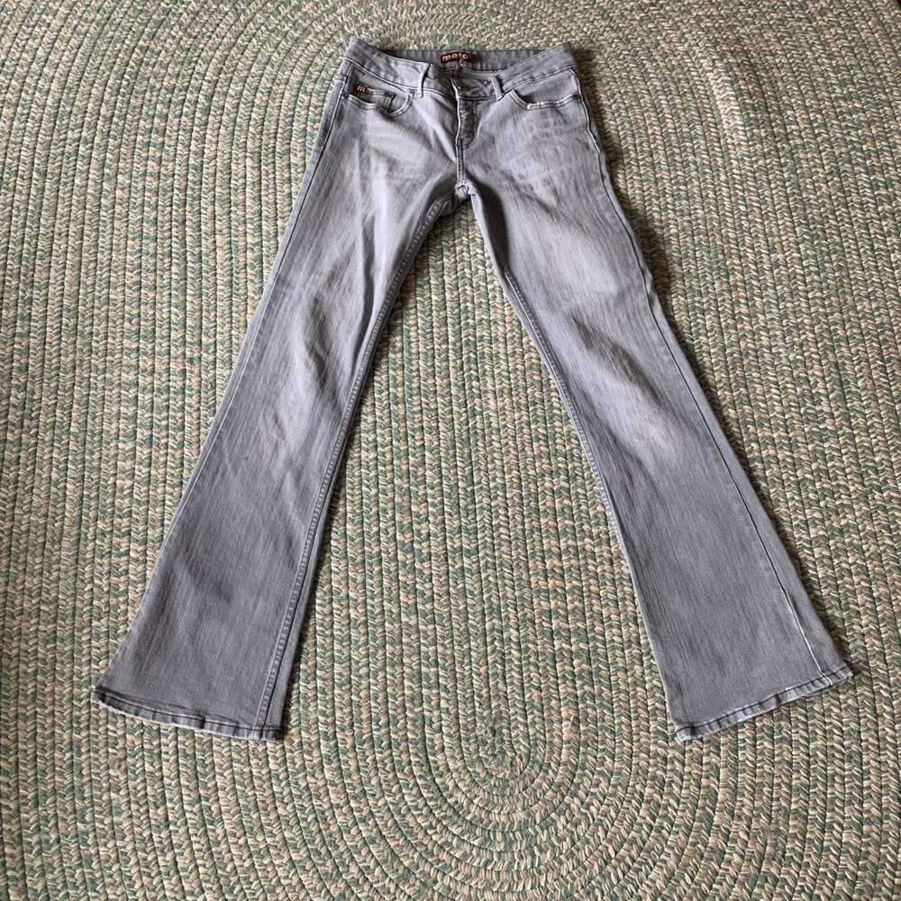 Gray Flare Wide Leg Jeans Smooth Texture
